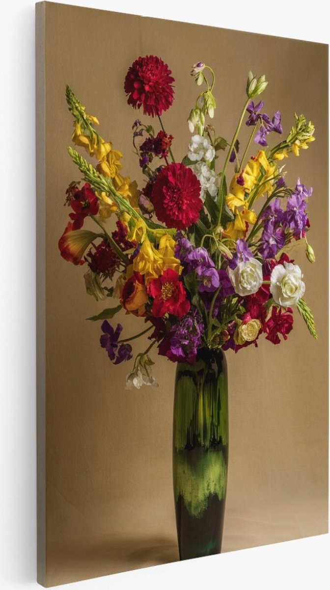Saammp Canvas Schilderij - Bloemen - Stilleven - Kleurrijk - Natuur - rood - 30x45 - Foto op canvas - Wanddecoratie - Muurdecoratie Woonkamer - Kantoor Decoratie Multicolor