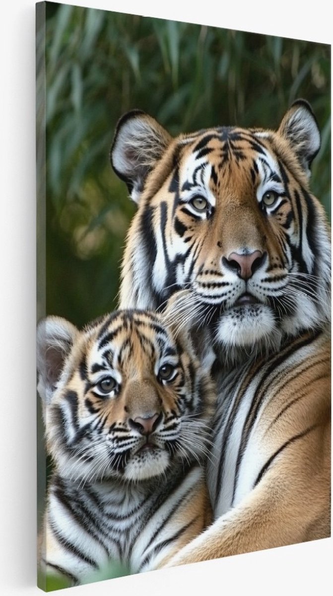 Saammp Canvas Schilderij - 2 Tijgers liefdevol - Dieren - Natuur - 80x120 - Foto op canvas - Wanddecoratie - Muurdecoratie Woonkamer - Slaapkamer decoratie - Canvas Print Multicolor