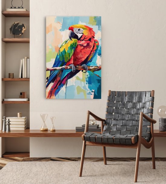 Saammp - Peinture sur toile - Perroquet abstrait sur branche - Nature - Animaux - 80x120 - Photo sur toile - Décoration murale - Décoration murale Décoration murale salon - Décoration chambre - Impression sur toile