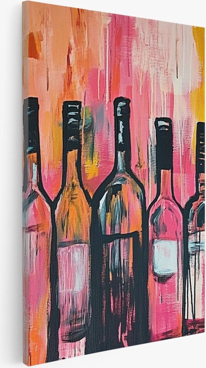 Saammp Canvas Schilderij - Flessen - Abstract - 100x150 - Foto op canvas - Wanddecoratie - Muurdecoratie Woonkamer - Slaapkamer decoratie - Canvas Print Multicolor
