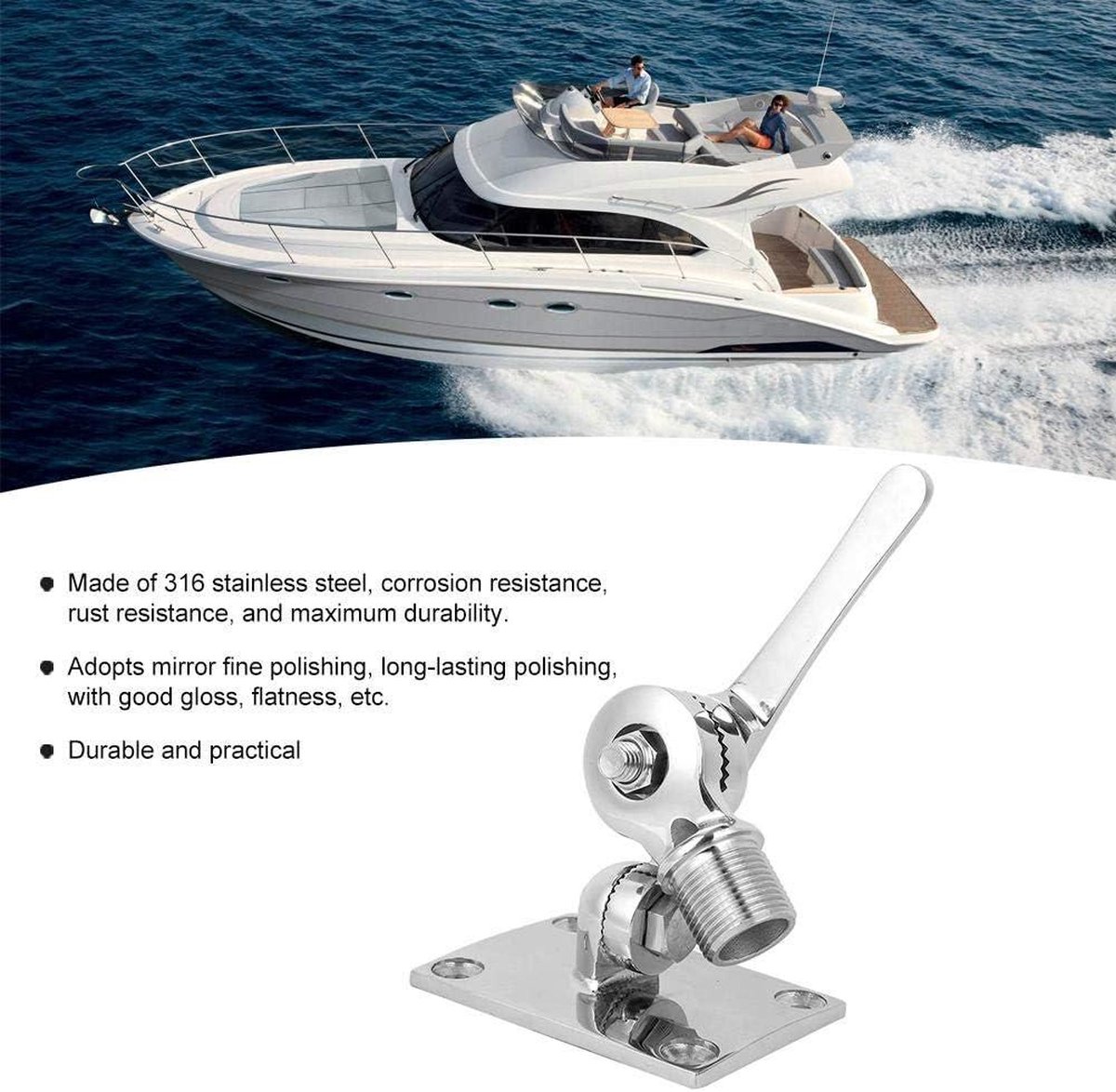 Marine VHF-antenne verstelbare voetsteun voor boten - roestvrij staal - 38mm/1.50in - waterdicht .