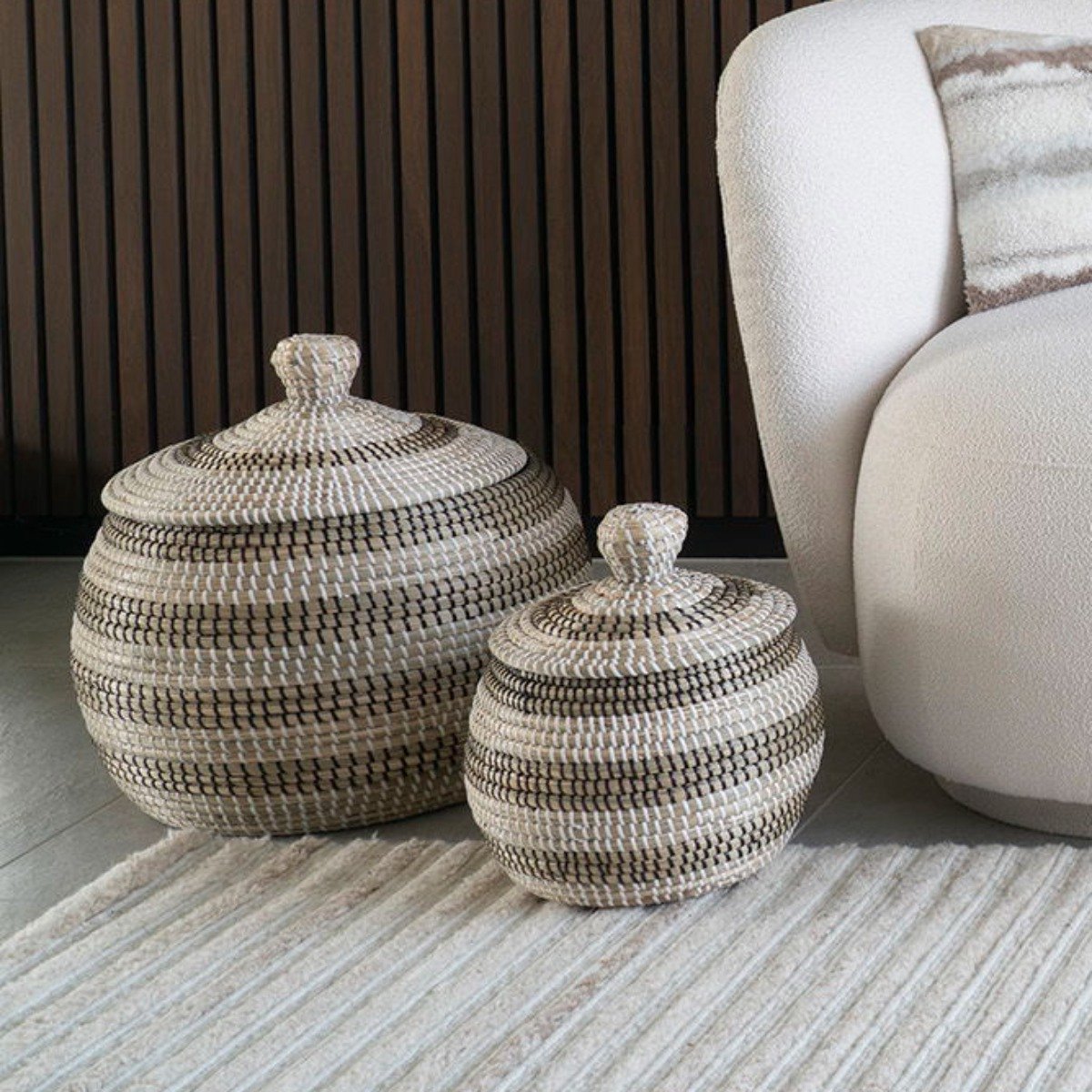 Ipoh Basket - Basket, seagrass, natural/white/black, set of 2