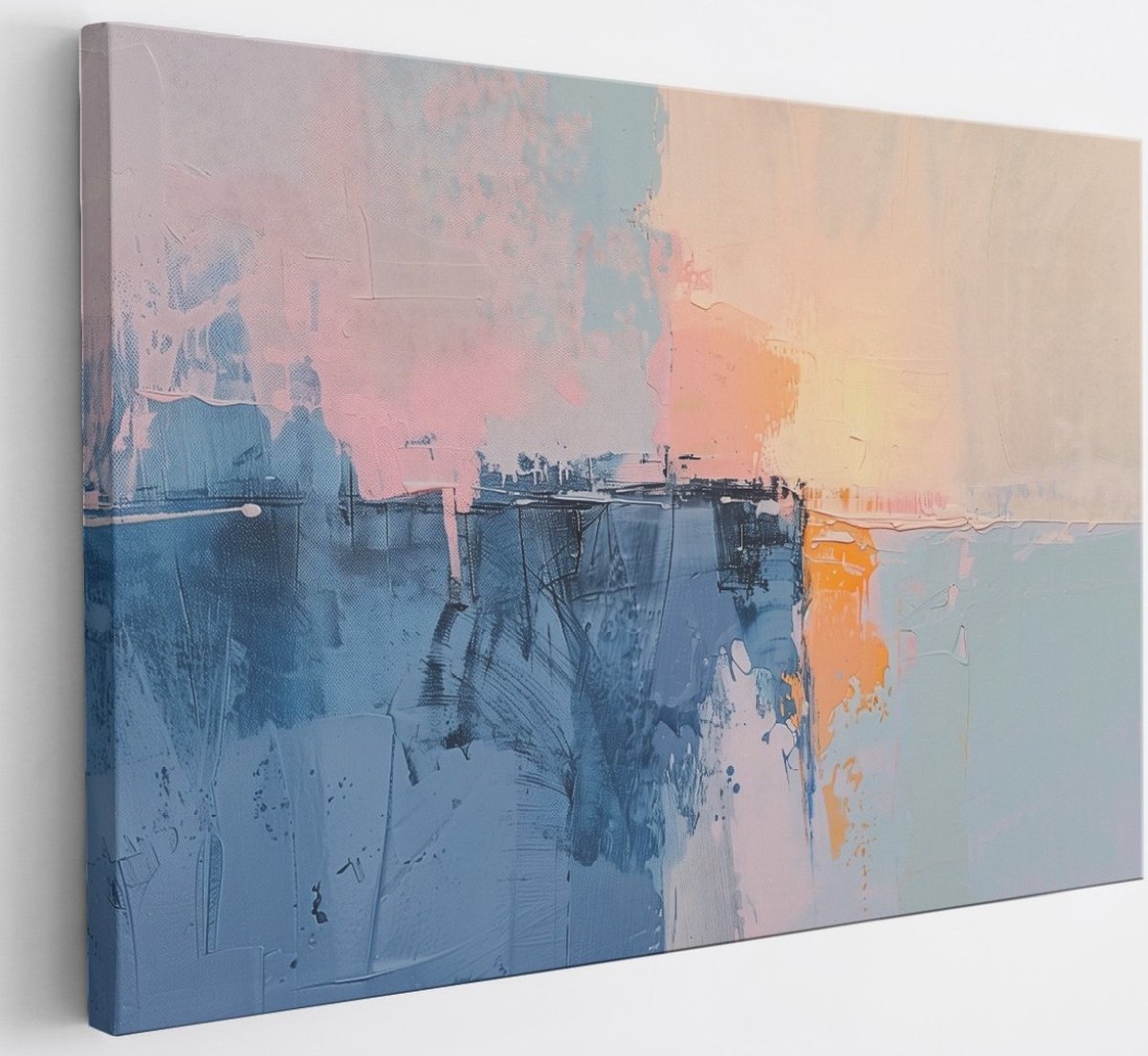 Saammp Canvas Schilderij - Blauw - pastel - Abstract - 100x75 - Foto op canvas - Wanddecoratie - Muurdecoratie Woonkamer - Slaapkamer decoratie - Canvas Print Multicolor