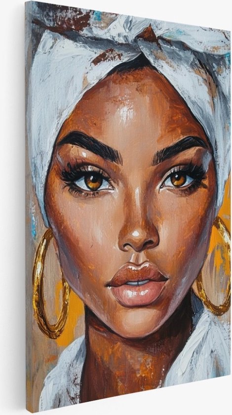 Saammp - Canvas Schilderij - Afrikaanse vrouw met goude sieraden - abstract - 30x40 - Foto op canvas - Wanddecoratie - Muurdecoratie Woonkamer - Slaapkamer decoratie - Canvas Print