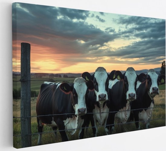 Tableau sur toile Saammp - Vaches à la clôture - Paysage - Animaux - Nature - 120x80 - Photo sur toile - Décoration murale - Décoration murale murale Salon - Décoration chambre - Impression sur toile
