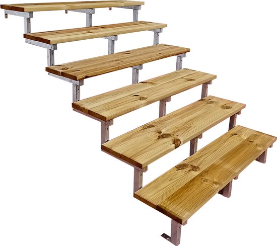 Escalier OSLO métal et pin - H 105cm -6 marches -largeur 160cm -- sans contre marches