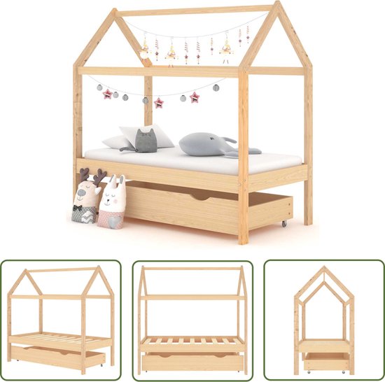 Lit enfant The Living Store - Style cabane dans les arbres - Bois - 146 x 77 x 140 cm - Avec tiroir