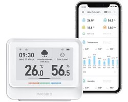Wifi Thermometer en Hygrometer - Realtime Weer en Voorspelling, Elektronisch Inktdisplay, App Bediening, Alarmmelding voor Thuis, Kantoor, Babykamer, Kas