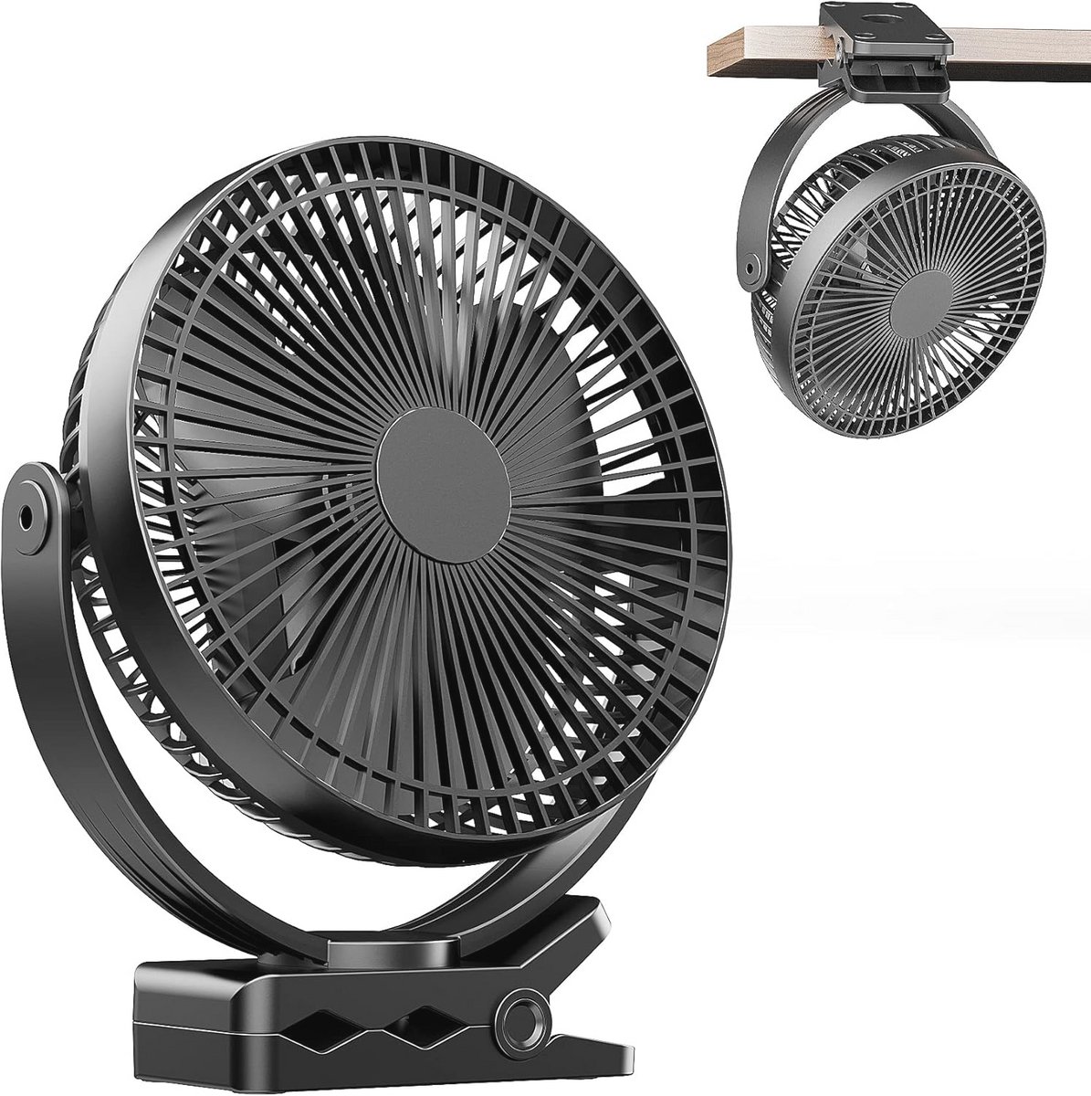Oplaadbare Draagbare USB Ventilator 8 Inch - 10000 mAh Clipventilator met 4 Snelheden en 720° Rotatie