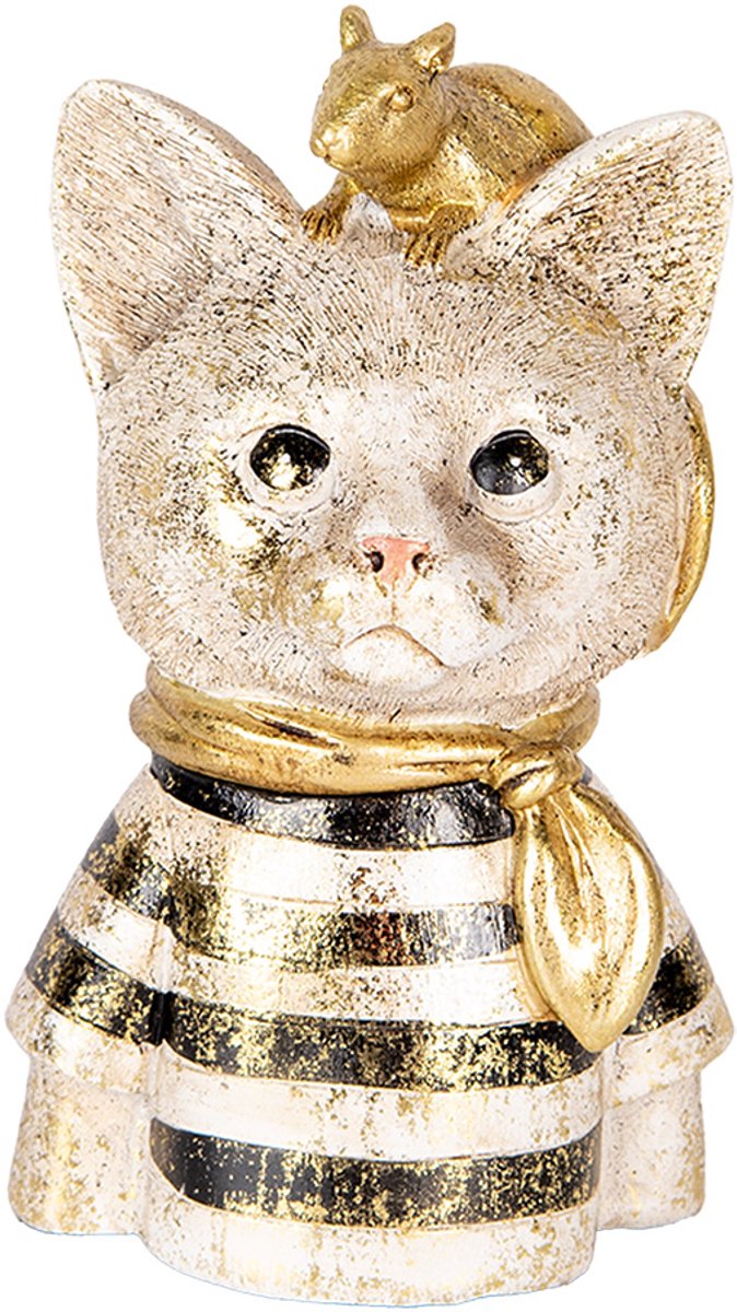 Decoratie Beeld Kat 11x9x18 cm Wit Zwart Kunststof