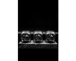 Triple Tourbillon horlogeopwinder in grijs Emperador marmer en zwart stalen ringen - Gyrowinder Orbit Watch Winder
