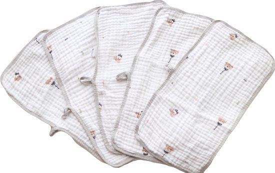 Fensilo -Hydrofiele Luiers - Hydrofiele Doeken - 100% Katoenen mousseline - 25 x 50 cm - 5 pack - Wit -Musseline doeken voor baby's, spuugdoeken voor baby's, 4 lagen, absorberende luiers, stoffen luiers