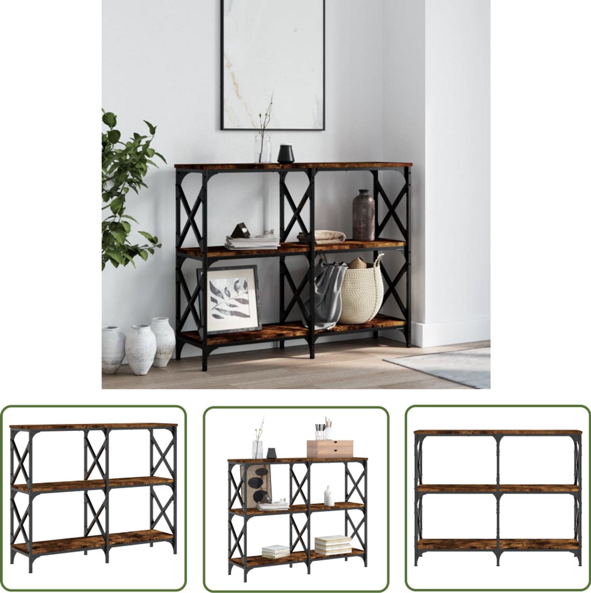 vidaXL Wandtafel 100x28x80,5 cm bewerkt hout gerookt eikenkleurig, bijzettafel, hoge tafel, woonkamertafel, console tafel, tafeltje, gangkastje vidaXL Wandtafel 100x28x80,5 cm bewerkt hout gerookt eikenkleurig, bijzettafel, hoge tafel, woonkamertafel, console tafel, tafeltje, gangkastje