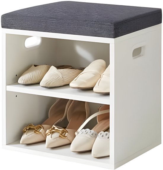 YMYNY Shoe Bench with Cushion, 2 Tier Shoe Rack with Padded Seat, Adjustable Shoe Cabinet for Entrance, Living Room, Hallway, Closet, 42 H x 39 L x 28 W, Nature, HBD028N