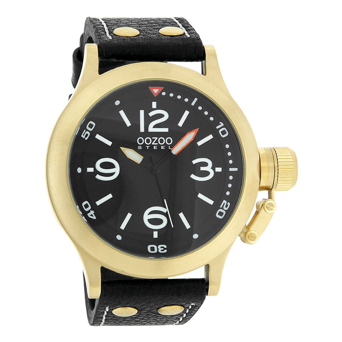 OOZOO Timepieces - Goudkleurige horloge met zwarte leren band - OS204