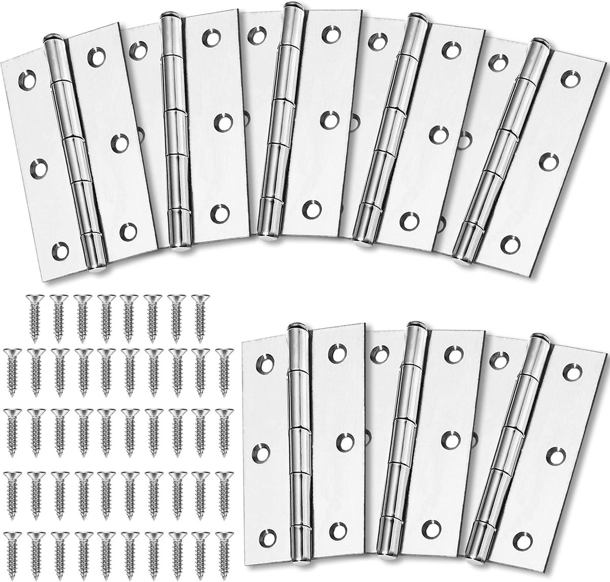 My Ninki ® Robuuste en Roestvrijstalen Scharnieren voor Diverse Toepassingen, 8 Stuks Set, 75 mm x 50 mm