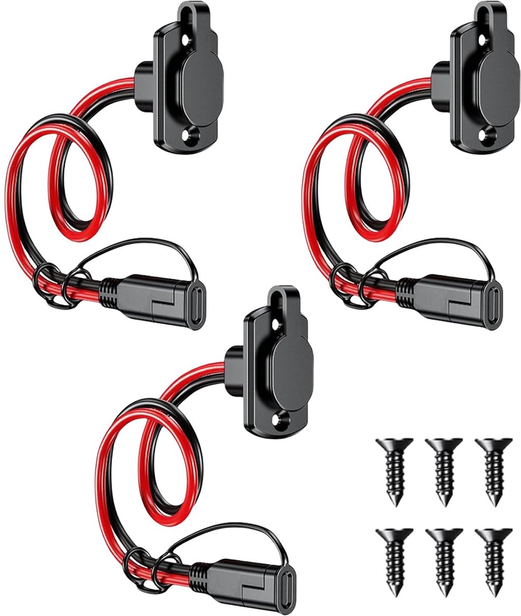 Weerbestendige 3-delige SAE Stopcontact Set voor Motorfietsen en Autobatterijen - Hoogwaardige 12 AWG Kabels met Zonne-energie Optie