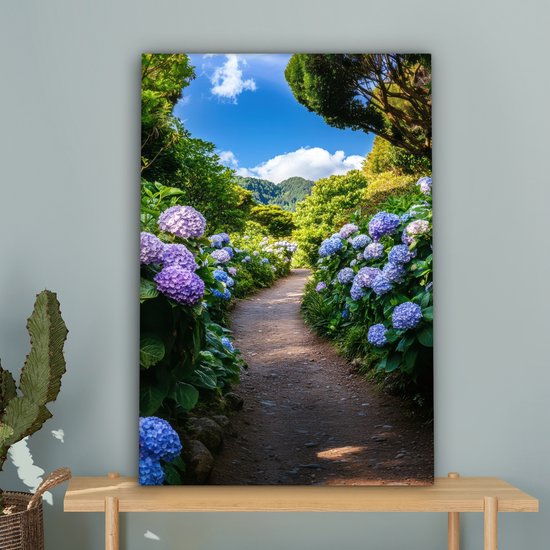 Tableau sur toile 60x90 cm - Décoration murale Hortensia - Chemin - Fleurs - Décoration murale salon - Décoration chambre - Accessoires chambre - Peintures sur toile