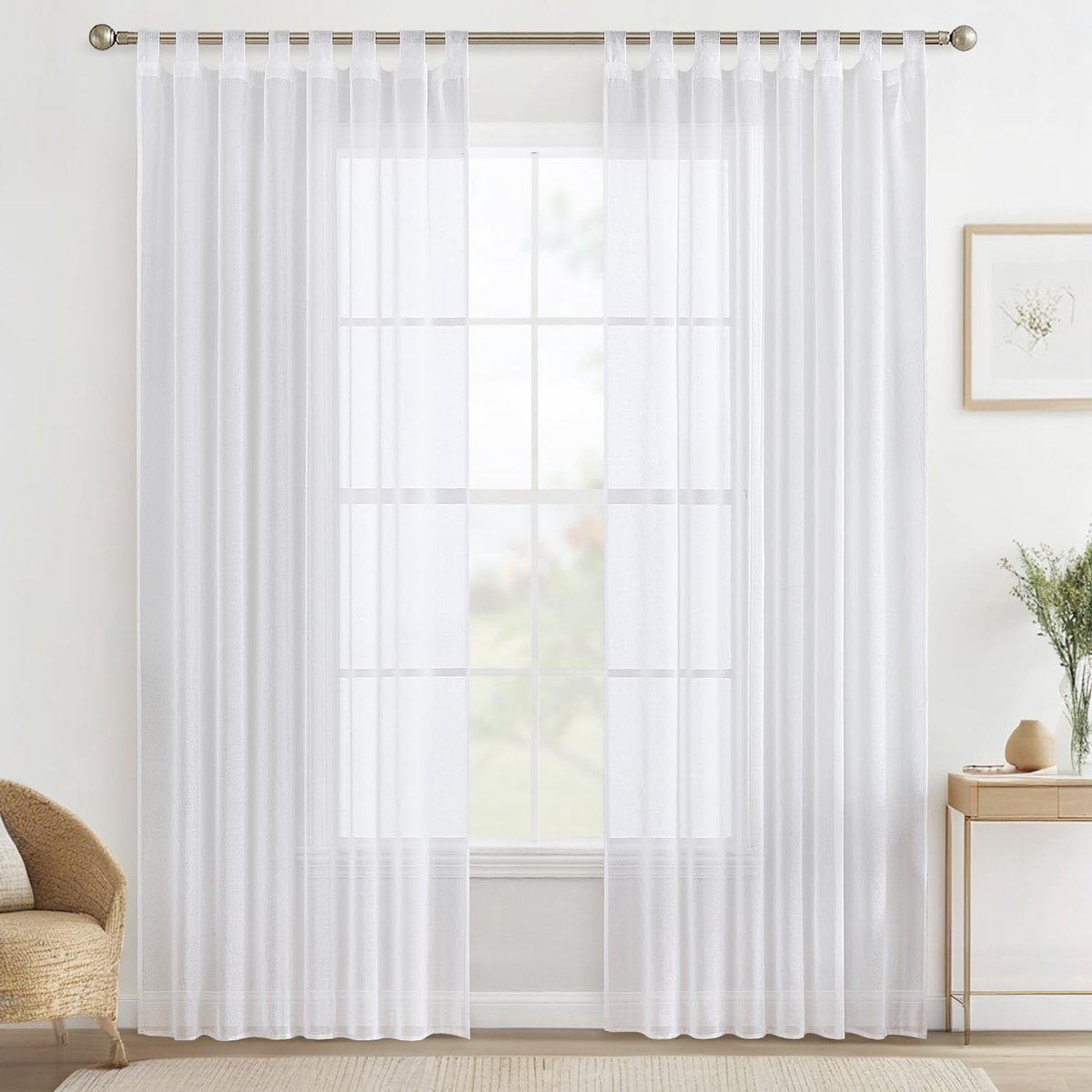My Ninki ® Elegante Transparante Gordijnen met Lussen voor Slaap- en Woonkamer, Set van 2, 260 x 140 cm wit