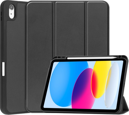 Hoozey - Étui pour tablette compatible avec Apple iPad 11 (2025) A16 / Apple iPad 10.9 (2022) - Étui à trois volets avec fonction Auto/Wake et fermeture magnétique - Coque en TPU avec porte-crayon - Zwart
