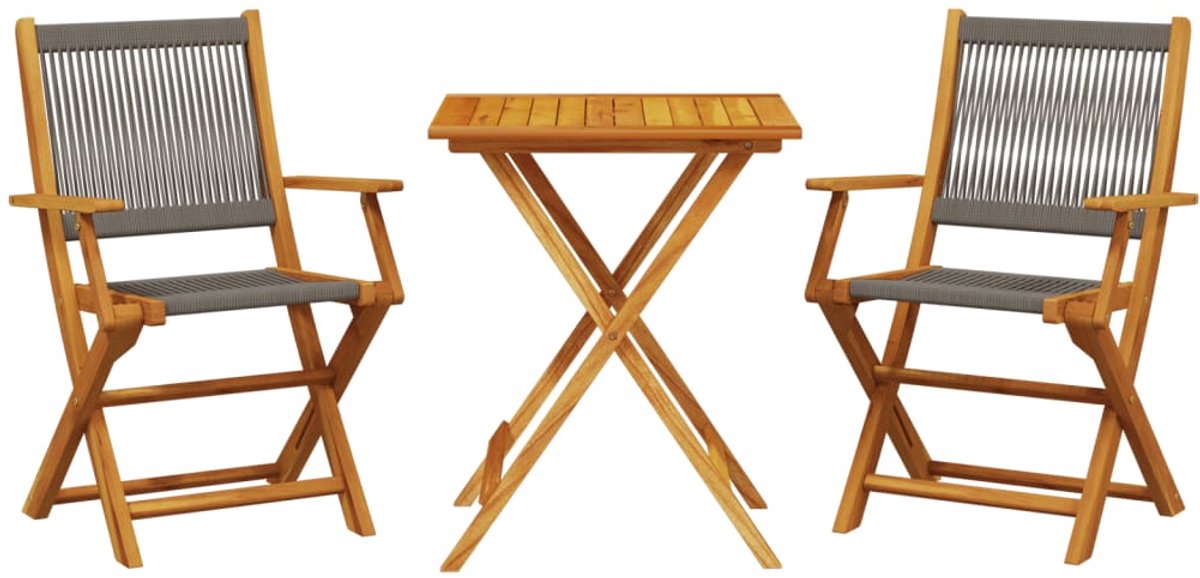 The Living Store 3-delige Bistroset polypropeen en massief hout grijs - Bistroset - Tuinset - Acacia Hout - Buis Meubel - Tuinstoel