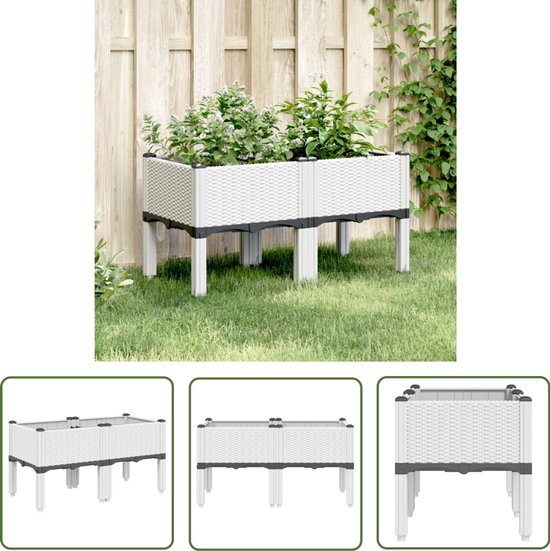Foto: Vidaxl plantenpotten tuinbakken plantenbak met poten 80x40x42 cm polypropeen wit potgrond decoratie buitendecoratie