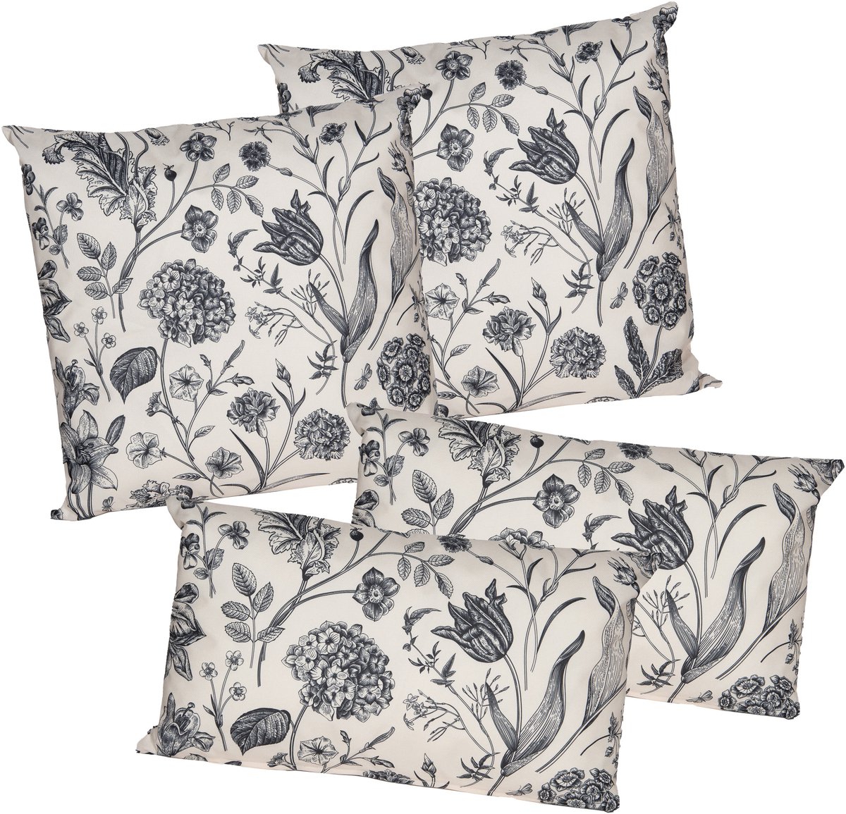 Anna's Collection Anna Collection Sierkussen set voor binnen/buiten - 4x stuks - vintage flowers - creme wit - tuinkussens