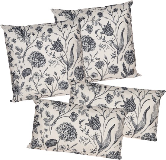 Ensemble de Sierkussen Anna Collection pour intérieur/extérieur - 4 pièces - fleurs vintage - blanc crème - coussins de jardin
