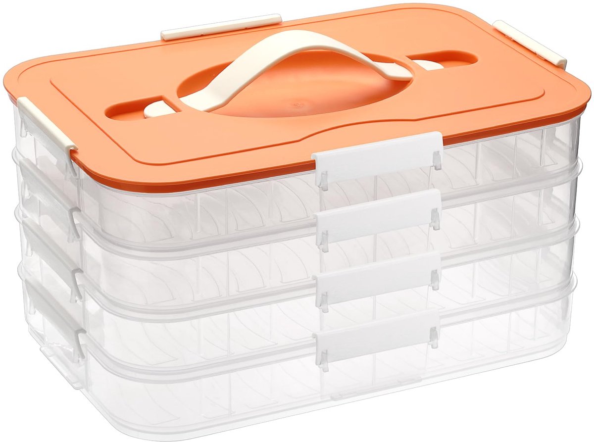 My Ninki ® Vierlaagse Voedselcontainer met Handgreep en Sluitingen voor Snacks en Gerechten in Oranje