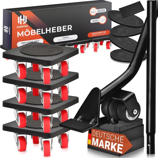 Toolland Meubelroller Set 100 Kg Transporthulp Met Hefboom, 4 Hoekrollers, Antislip Bovenlaag 100 Kg