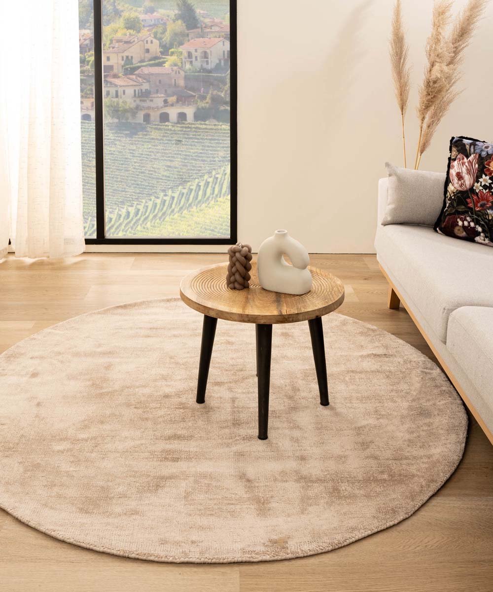 Viscose vloerkleed rond - Glamour beige 250 cm