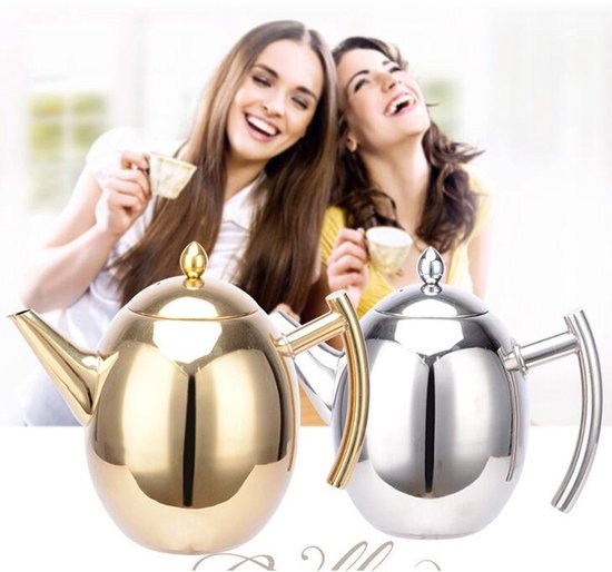 SANQIAHOME 1.8L roestvrijstalen theepot met verwijderbare infuser, Losbladig deksel,koper