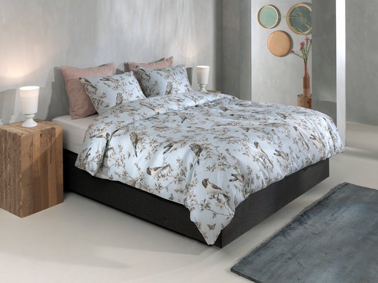 Zohome Dekbedovertrek Uccello - Bedlinnen met Takken print - 140x220 - Grijs - Dekbedhoes van 100% Katoen-Flanel