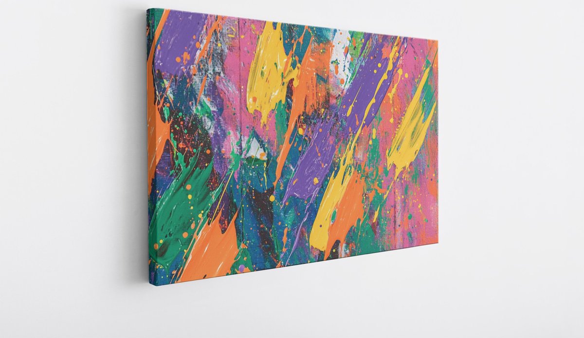 Saammp Canvas Schilderij - Kleurrijke penseelstreken - Abstract kunstwerk - 40x30 - Foto op canvas - Wanddecoratie - Muurdecoratie Woonkamer - Slaapkamer decoratie - Canvas Print Multicolor