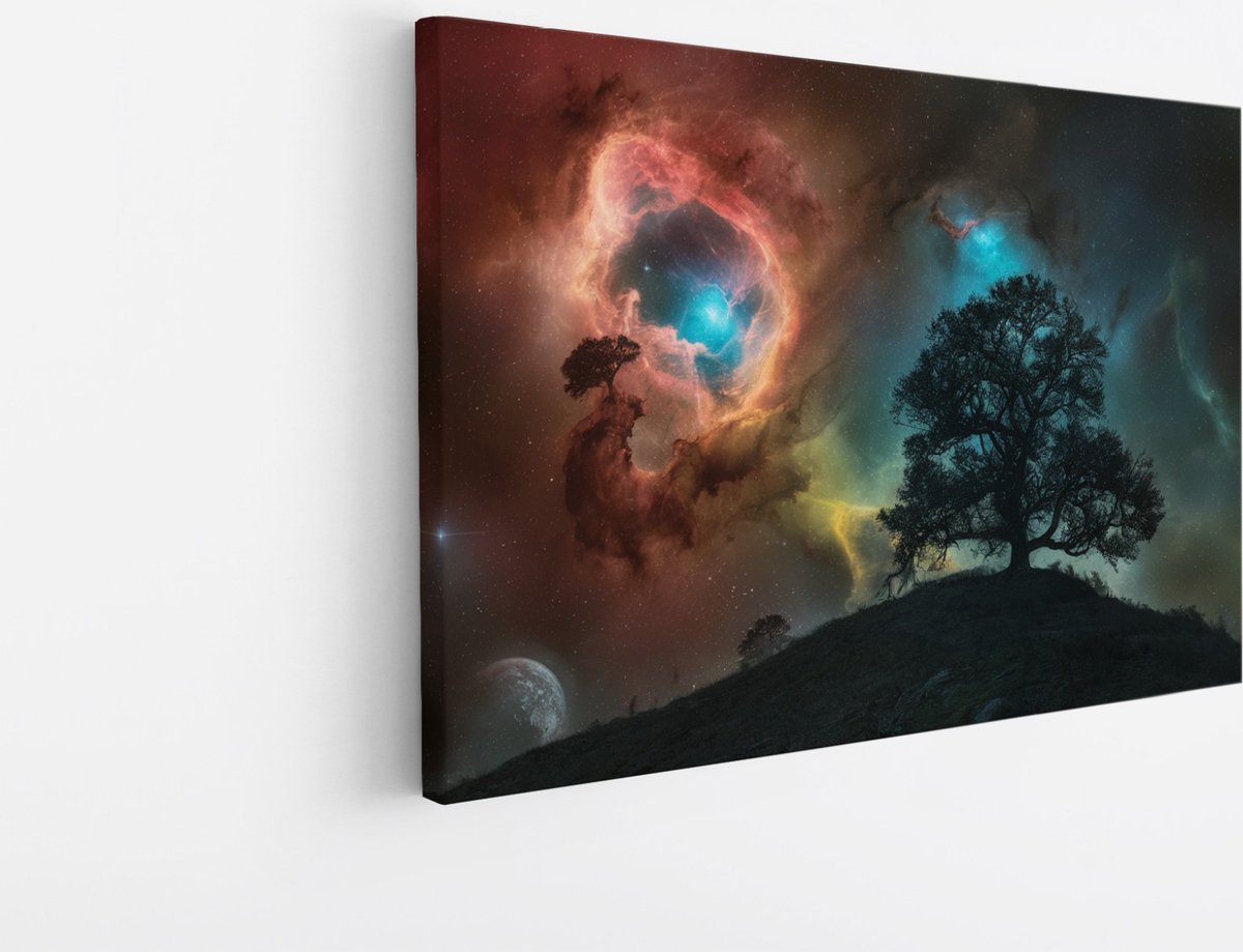 Saammp Canvas Schilderij - Ruimte - boom - Landschap - Natuur - 30x20 - Foto op canvas - Wanddecoratie - Muurdecoratie Woonkamer - Slaapkamer decoratie - Canvas Print Multicolor
