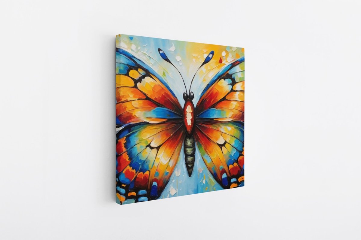 Saammp Canvas Schilderij - Abstracte Vlinder - Kleurrijk - Dieren - 20x20 - Foto op canvas - Wanddecoratie - muurdecoratie Woonkamer - Slaapkamer decoratie - Canvas Print Multicolor