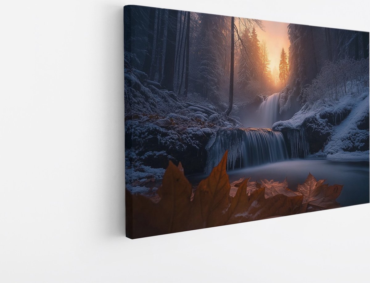 Saammp Canvas Schilderij - Groot blad bij beekje - Landschap - Natuur - 50x40 - Foto op canvas - Wanddecoratie - Muurdecoratie Woonkamer - Slaapkamer decoratie - Canvas Print Multicolor