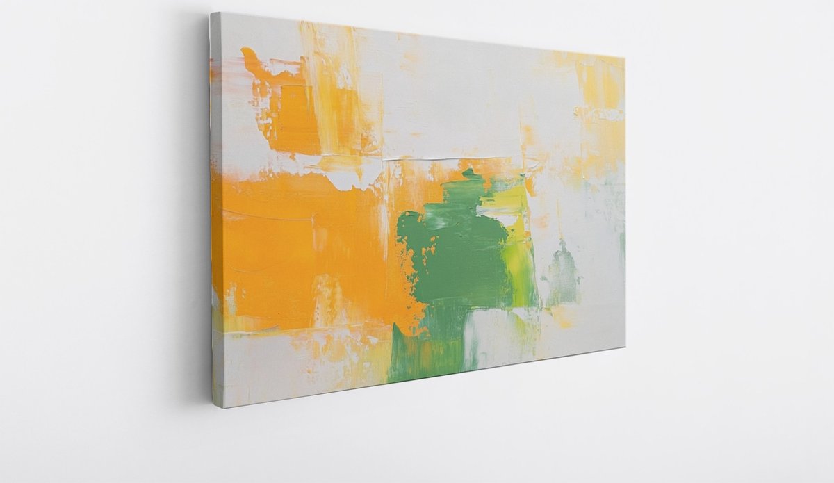 Saammp Canvas Schilderij - Groen oranjeAbstract - 100x75 - Foto op canvas - Wanddecoratie - Muurdecoratie Woonkamer - Slaapkamer decoratie - Canvas Print Multicolor