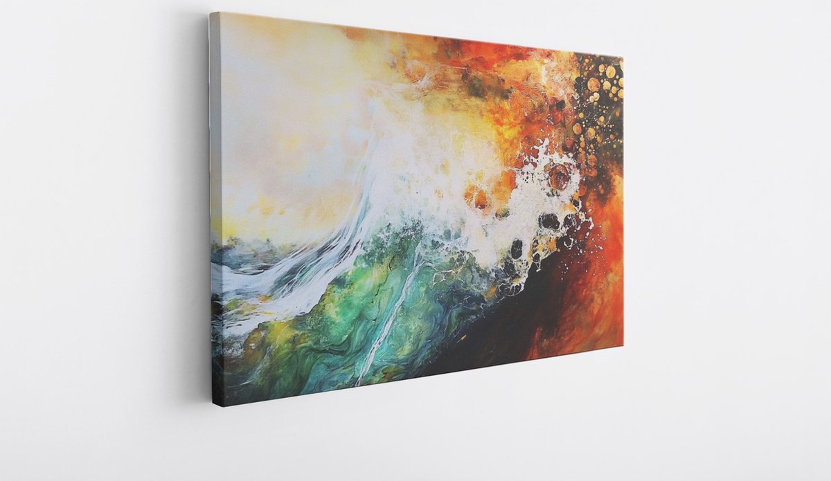 Saammp Canvas Schilderij - Contrasterende kleuren - Groen - Abstract kunstwerk - 50x40 - Foto op canvas - Wanddecoratie - Muurdecoratie Woonkamer - Slaapkamer decoratie - Canvas Print Multicolor