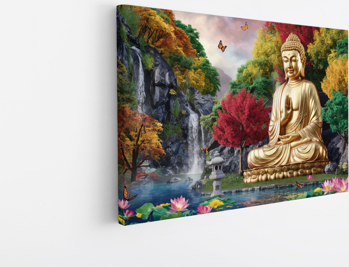 Saammp Canvas Schilderij - Boeddha - Natuur - 50x40 - Foto op canvas - Wanddecoratie - Muu