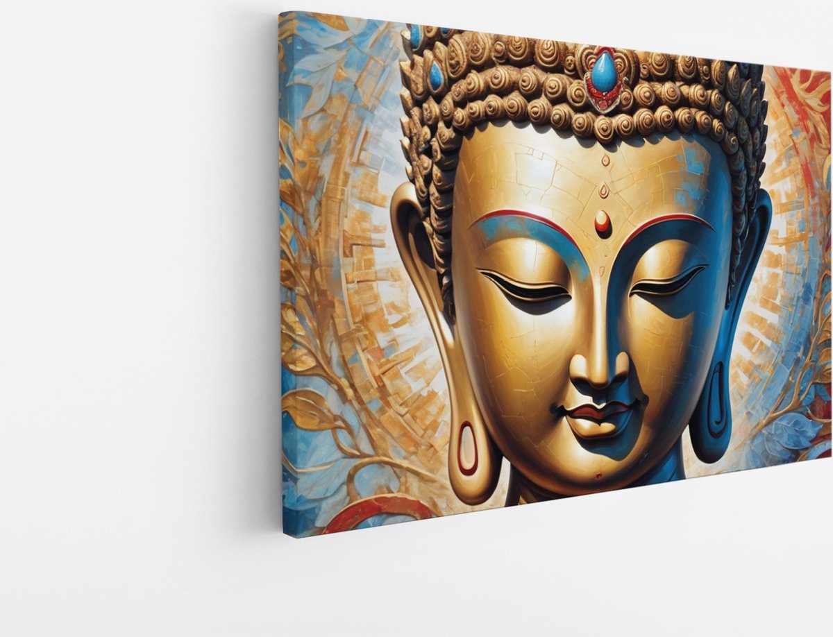 Saammp Canvas Schilderij - Boeddha - Kleurrijk - 50x40 - Foto op canvas - Wanddecoratie - Muurdecoratie Woonkamer - Canvas schilderijen Multicolor