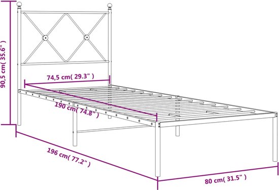 vidaXL - Bedframe - met - hoofdbord - zonder - matras - metaal - wit - 75x190 - cm