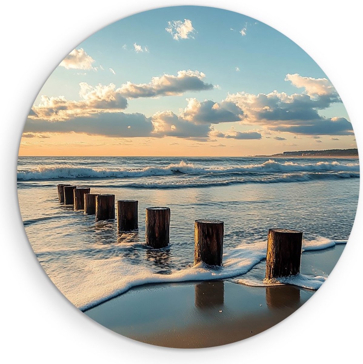 Saammp Forex Muurcirkel - Strand en zee - Hout - Natuur - Landschap - Ø 50 - Wandcirkel - Wanddecoratie Cirkel - Muurdecoratie Woonkamer - Slaapkamer decoratie - Rond Schilderij