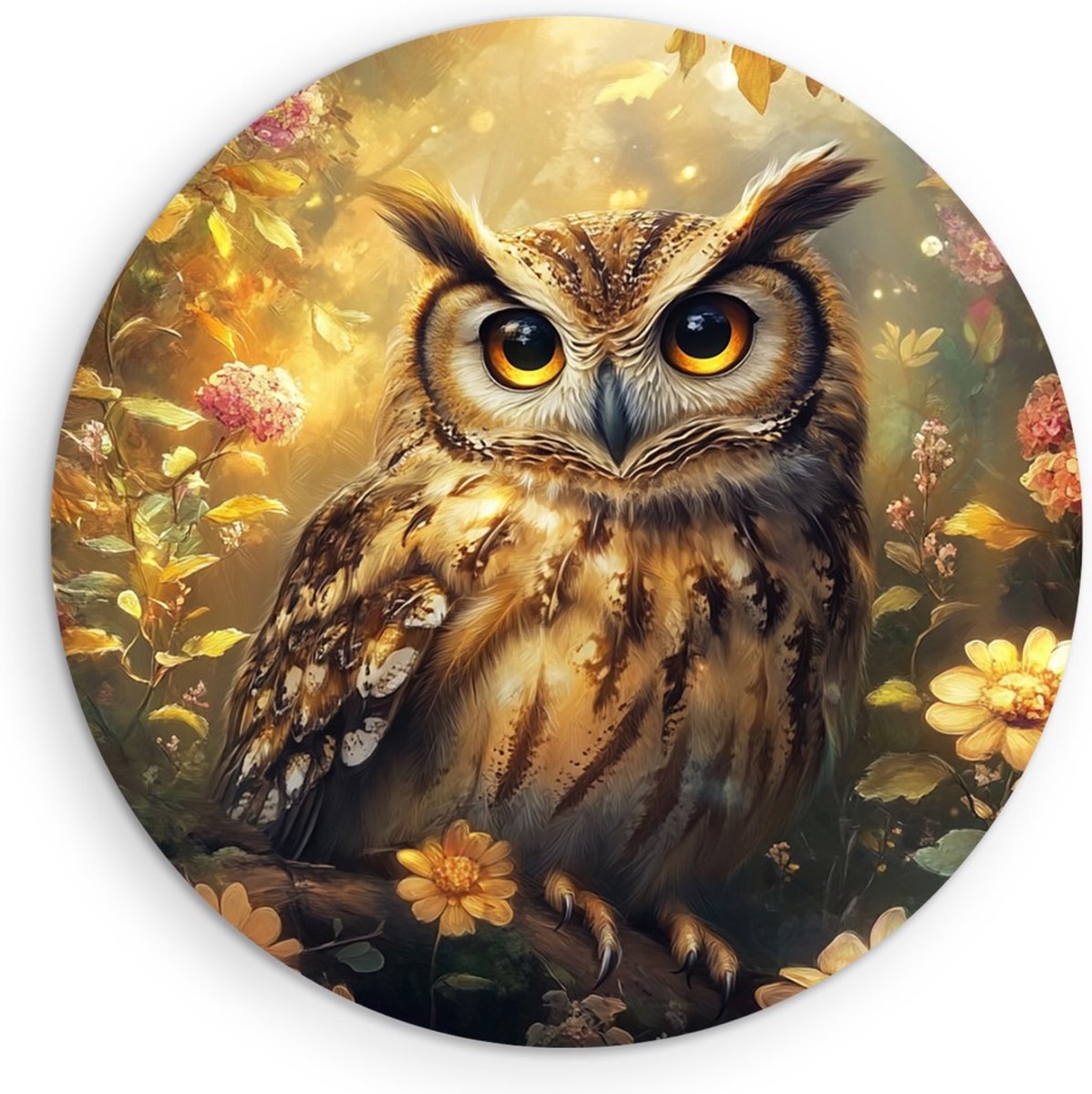 Saammp Forex Muurcirkel - Schattige Uil - Abstract - Dieren - Ø 90 - Wandcirkel - Wanddecoratie Cirkel - muurdecoratie Woonkamer - Slaapkamer decoratie - Rond Schilderij