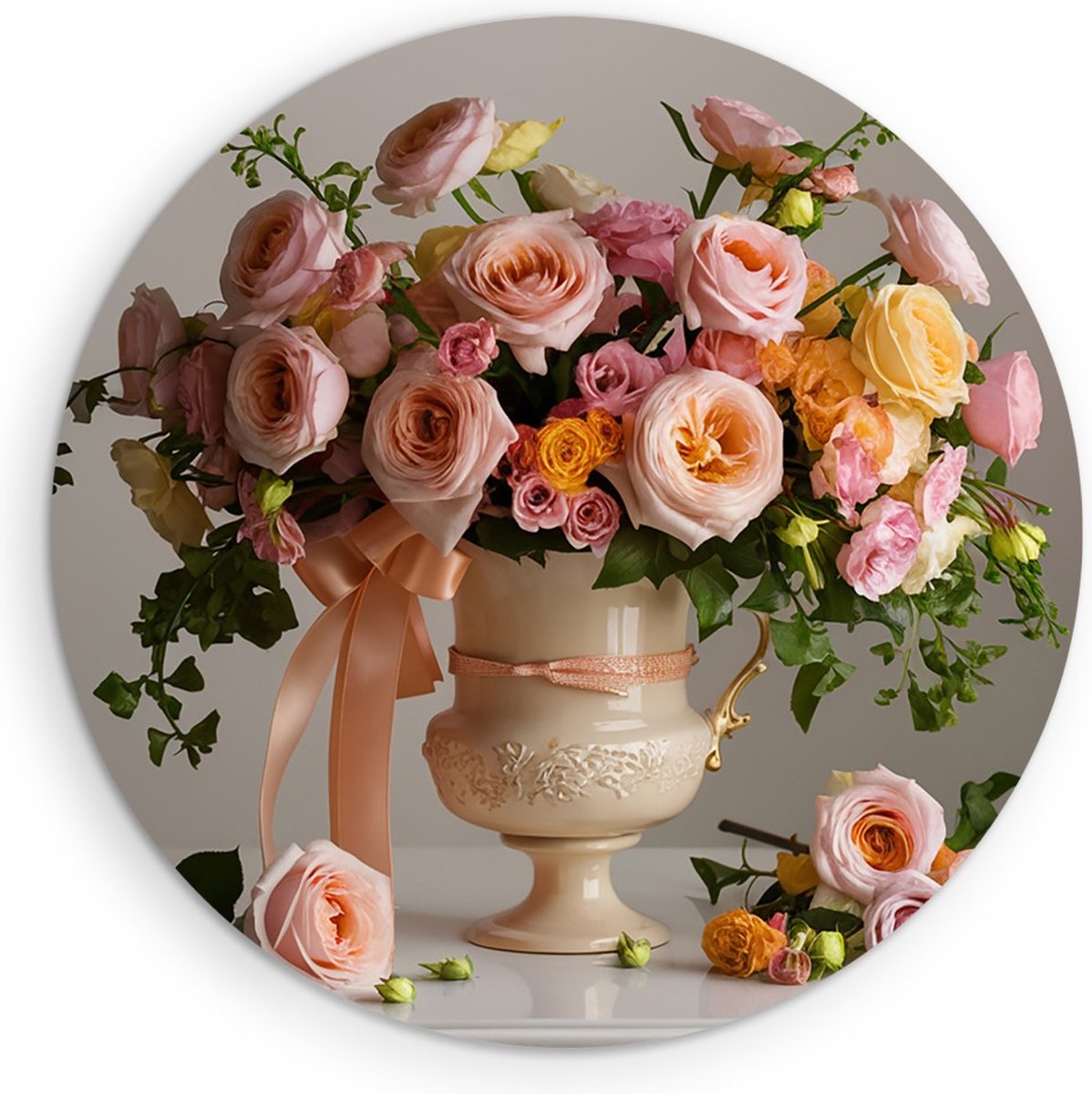 Saammp Forex Muurcirkel - Luxe Bloemboeket - Elegant - Natuur - Ø 60 - Wandcirkel - Wanddecoratie Cirkel - Muurdecoratie Woonkamer - Slaapkamer Decoratie