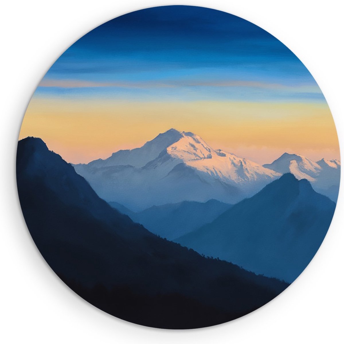 Saammp Muurcirkel Hout - Bergtoppen - Natuur - Landschap - Ø 70 - Wandcirkel - Wanddecoratie Cirkel - Muurdecoratie Woonkamer - Slaapkamer decoratie - Rond Schilderij