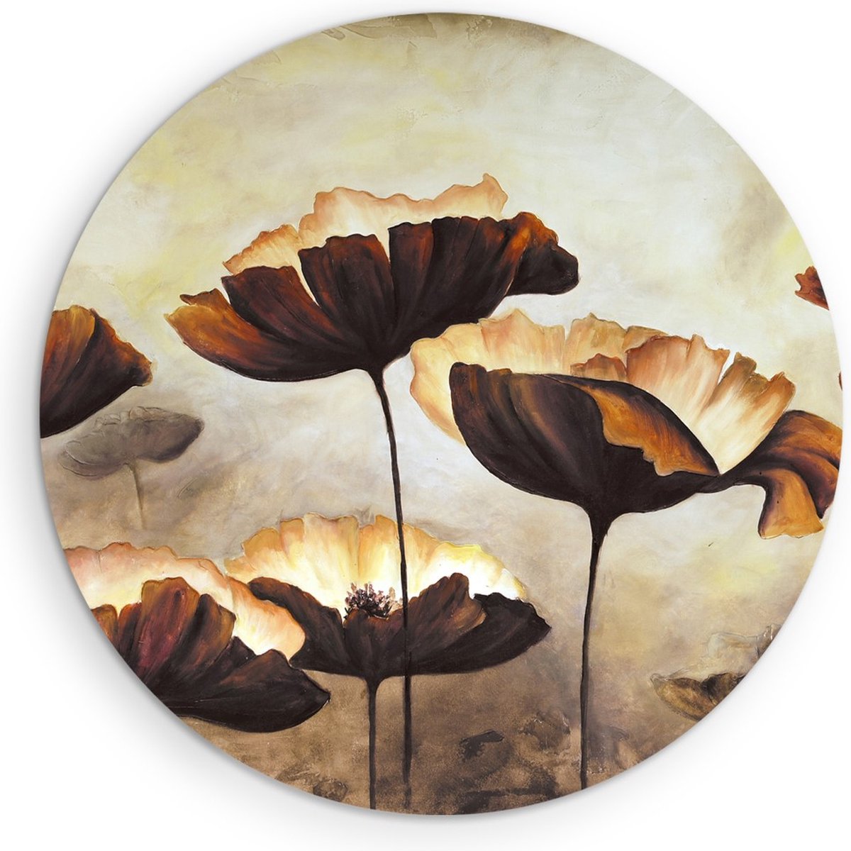 Saammp Muurcirkel Hout - Abstracte Vintage Bloemen - Natuur - Modern - Ø 50 - Wandcirkel - Wanddecoratie Cirkel - Muurdecoratie Woonkamer - Kantoor Decoratie