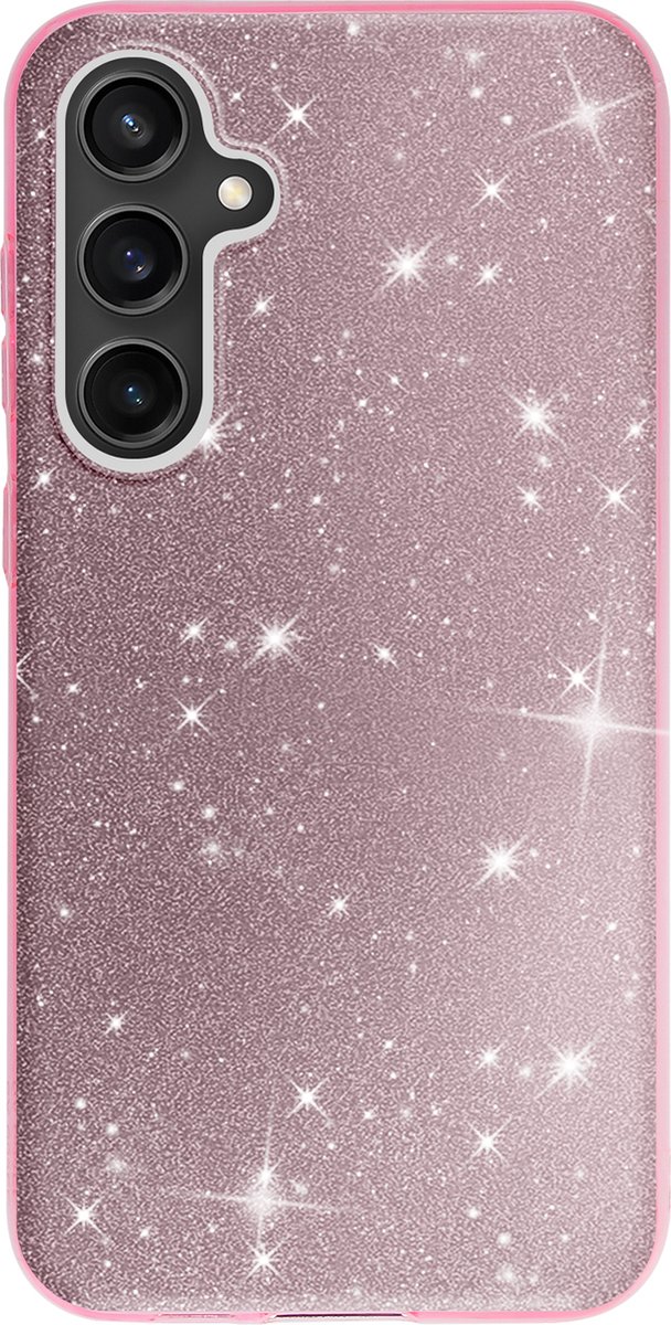 Avizar Schokbestendig glitter hoesje Geschikt voor Samsung Galaxy S23 FE, Roze