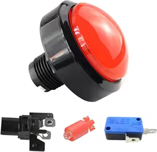 Foto: 60mm koepelvormige led verlichte drukknoppen voor arcade muntautomaat bediende spellen kleur rood