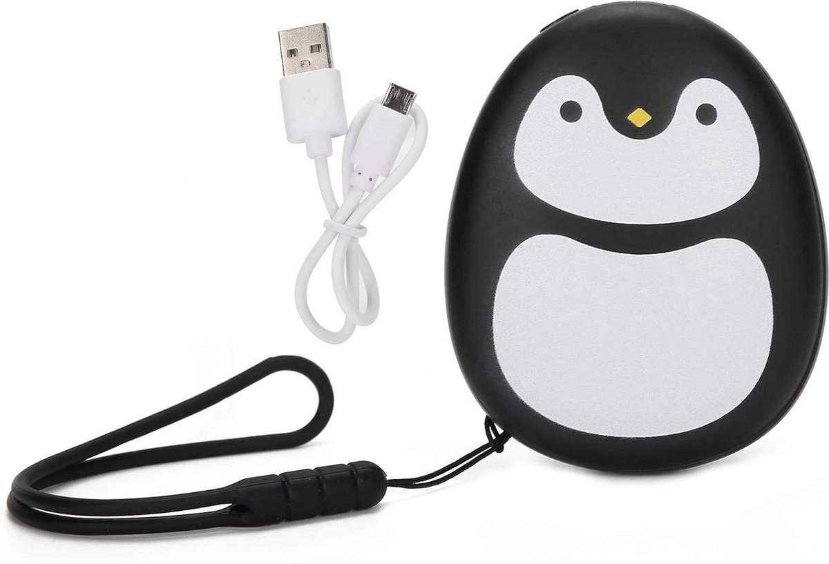 Elektrische handwarmer cartoon schattig draagbaar - USB powerbank 4000 mAh - USB-zakwarmer - pinguïn (zwart) .
